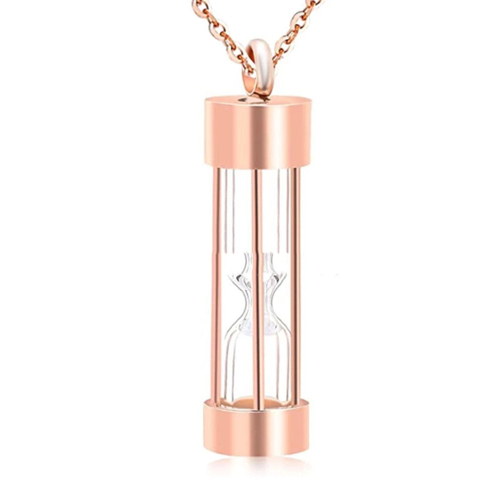 Stainless Steel Glass Hourglass Perfume Bottle  Urn Pendant