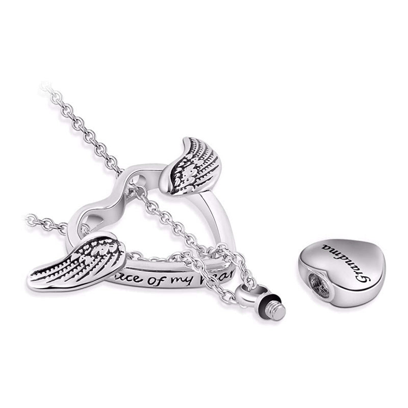 Family Memorial Jewelry Angel Wings Love Embossed Titanium Steel Necklace