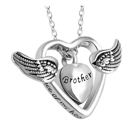 Family Memorial Jewelry Angel Wings Love Embossed Titanium Steel Necklace