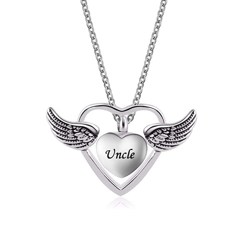 Family Memorial Jewelry Angel Wings Love Embossed Titanium Steel Necklace