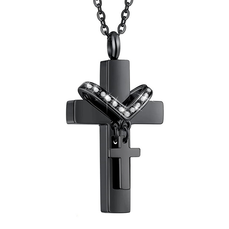 Stainless Steel Double Cross Charm Pet Animal Urn Necklace