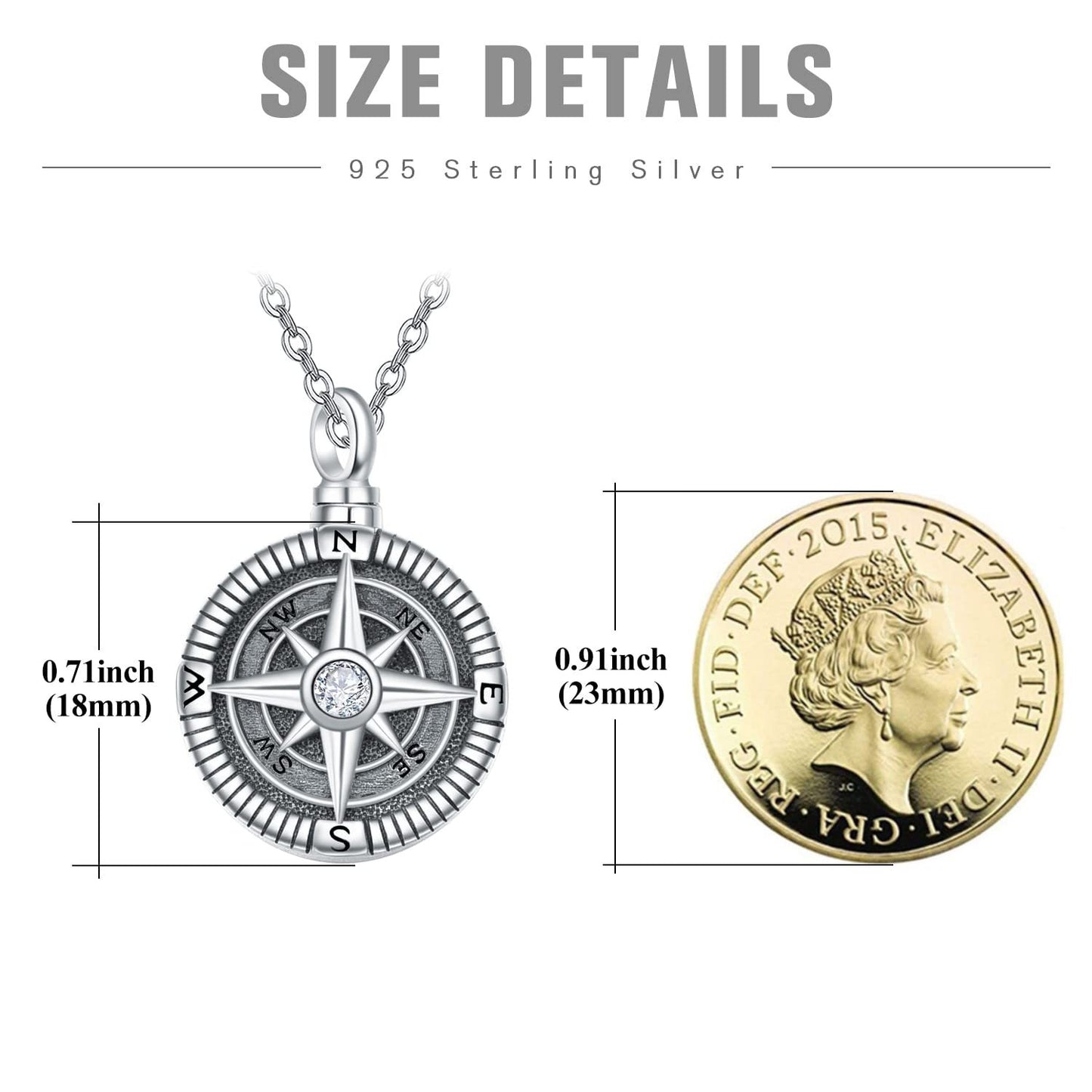 Urn Necklaces Compass 925 Sterling Sliver Keepsake Urns Pendant Ashes Jewelry