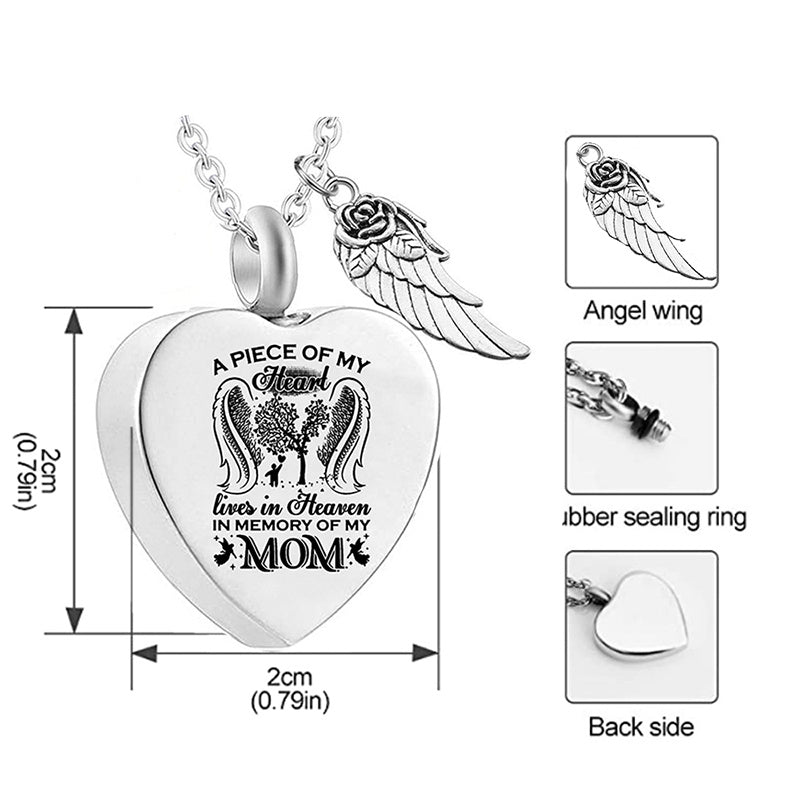 Tree Of Life Angel Wing Urn Necklace A Piece Of My Heart Lives In Heaven In My Memory Of My Son Daughter Dad Mom Nana Papa