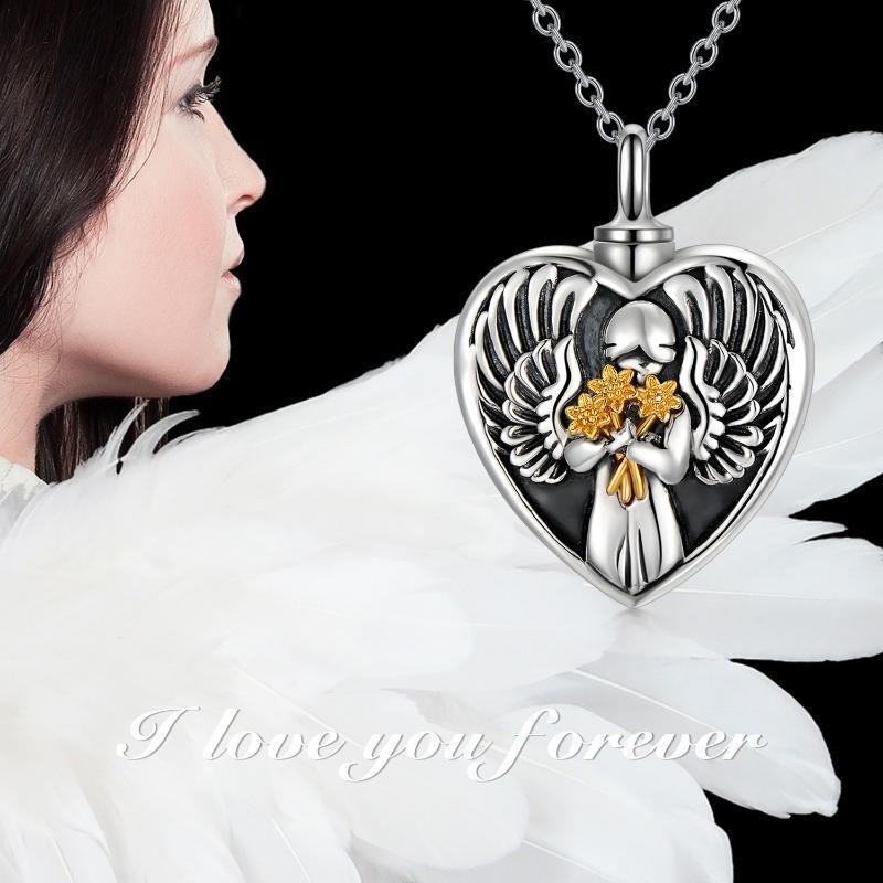 Sterling Silver Angel Cremation Mother Daughter Urn for Ashes Keepsake Memory Necklace