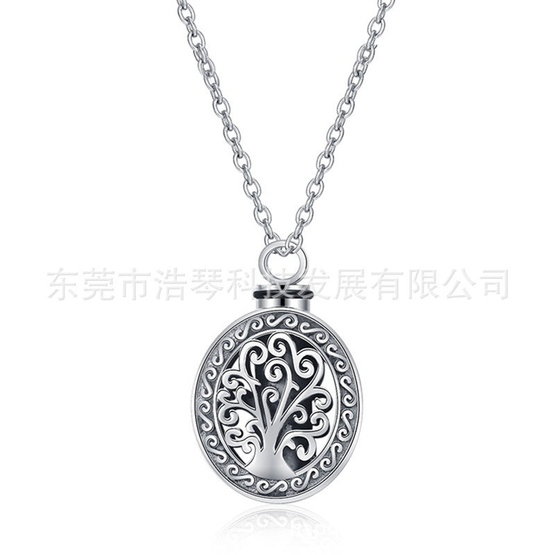 Stainless Steel Lucky Tree Water Bead Type Cremation Cinerary Casket Necklace Commemorative Jewelry Pendant Perfume Bottle Gift