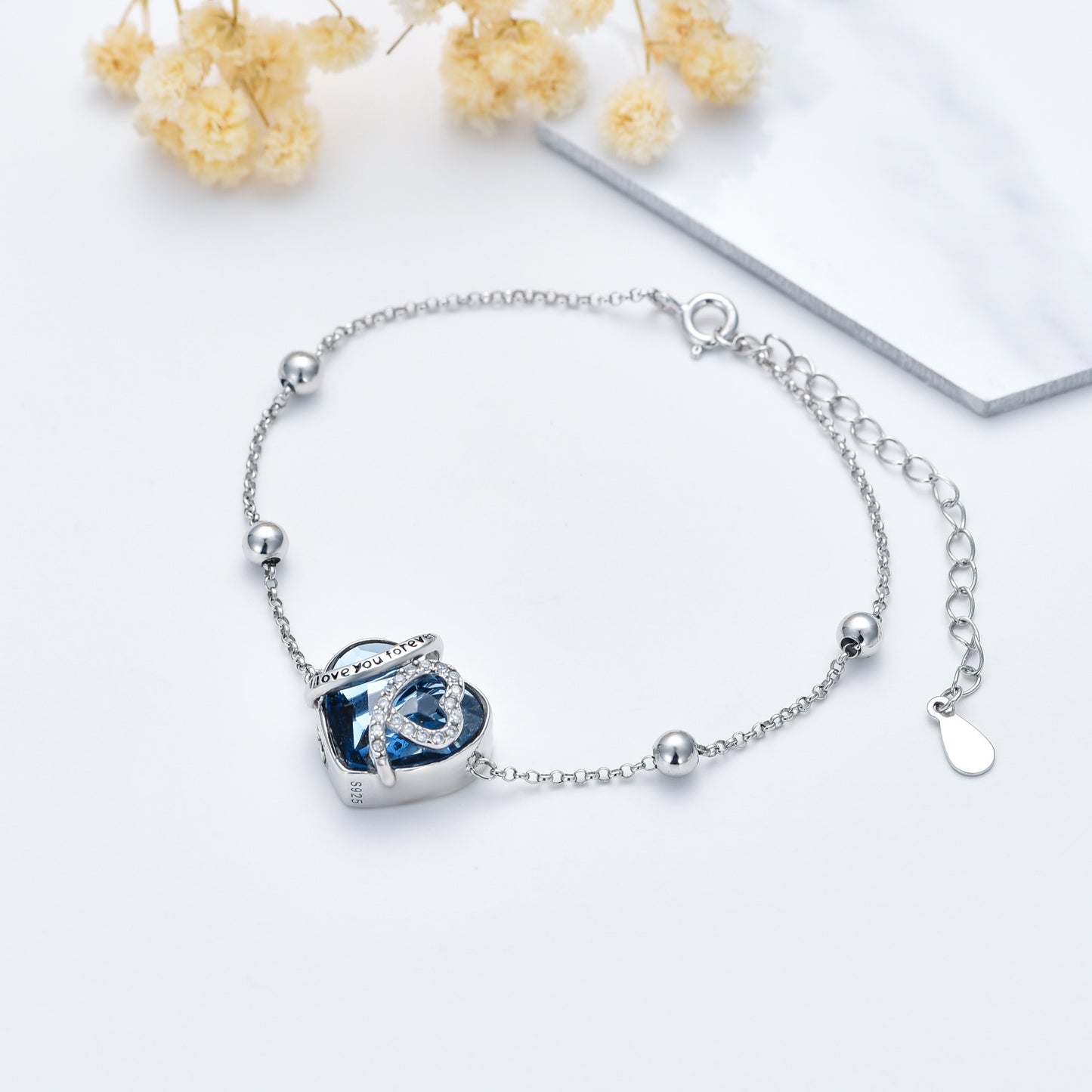 Heart Cremation Bracelet with Crystal from Austria in White Gold Plated Sterling Silver