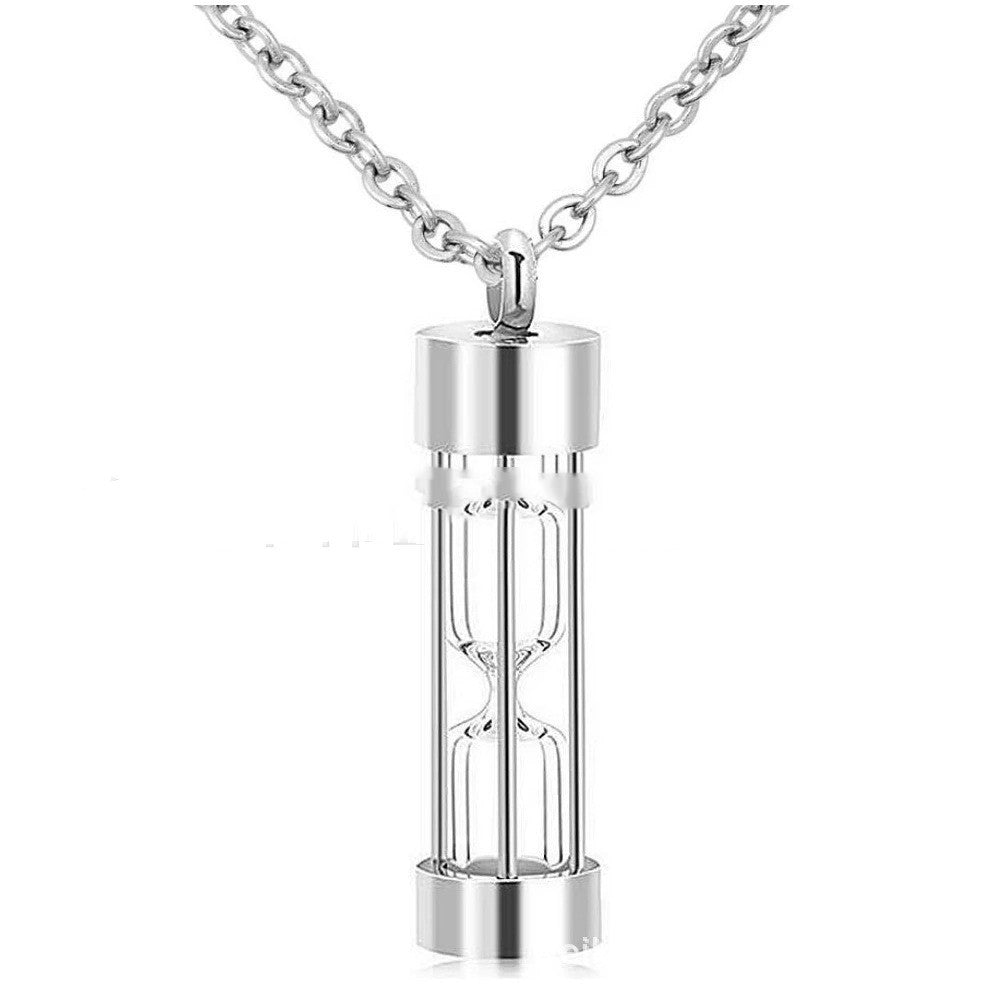 Stainless Steel Glass Hourglass Perfume Bottle  Urn Pendant