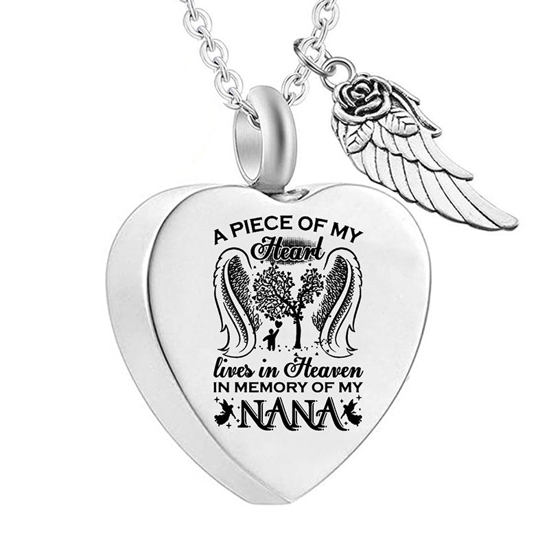 Tree Of Life Angel Wing Urn Necklace A Piece Of My Heart Lives In Heaven In My Memory Of My Son Daughter Dad Mom Nana Papa