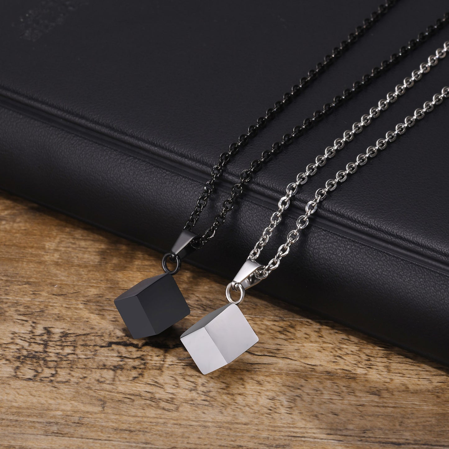 Stainless Steel Square Urn Pendant Necklace