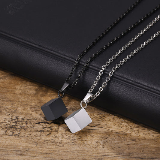 Stainless Steel Square Urn Pendant Necklace