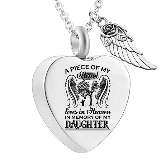 Tree Of Life Angel Wing Urn Necklace A Piece Of My Heart Lives In Heaven In My Memory Of My Son Daughter Dad Mom Nana Papa