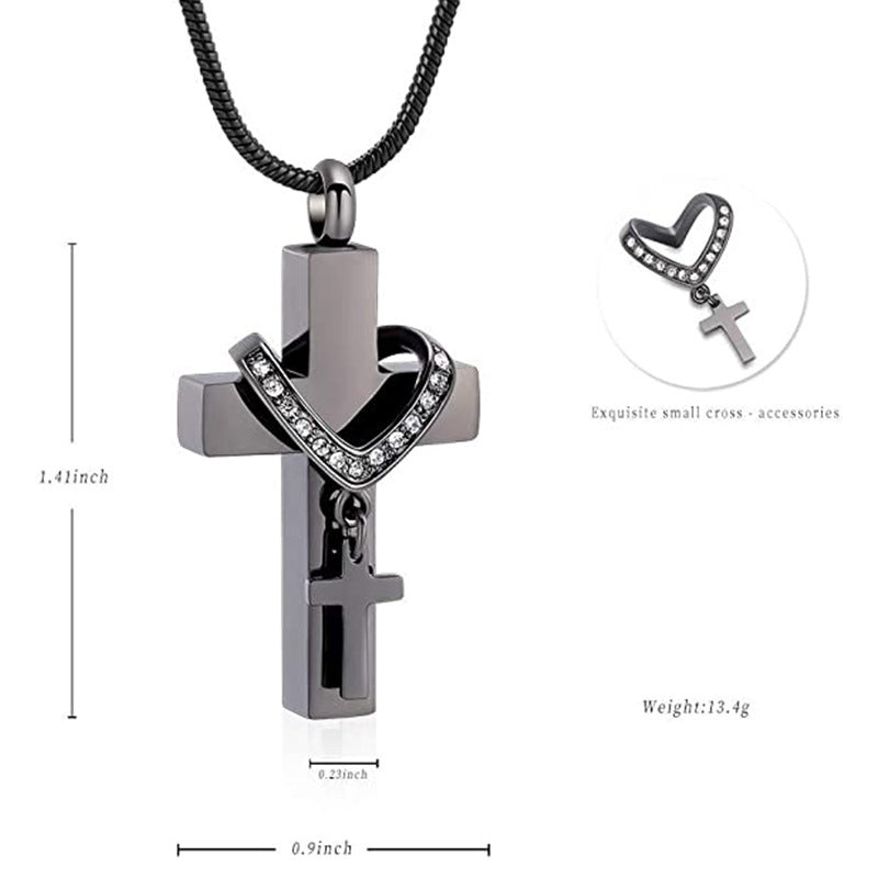 Stainless Steel Double Cross Charm Pet Animal Urn Necklace